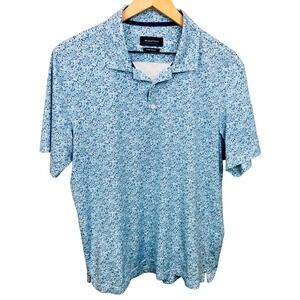 Bugatchi OoohCotton Tech Polo Shirt Mens Size M Turquoise Dot 8-Way Stretch